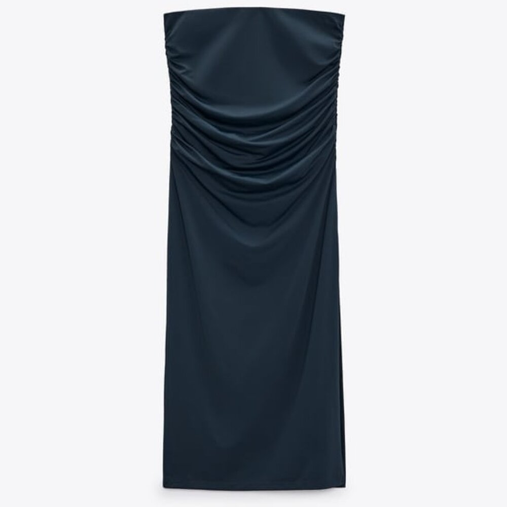 ZARA - MIDI SKIRT WITH RUCHING - MEDIUM - DUCK BLUE